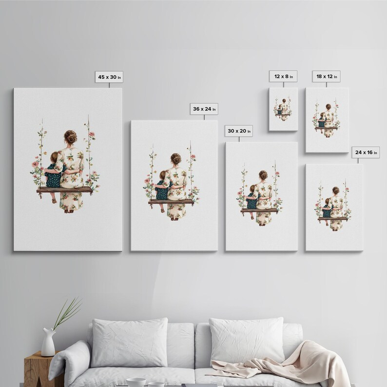 Vintage Botanical Swing Portrait, Framed Canvas Print, Personalized Mothers Day Unique Gift For Mom, Mothers Day Sign, Gift For Mom