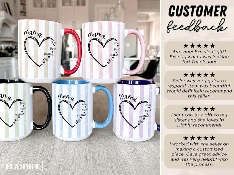 Personalized Mom Heart Mug with Kids Names – Custom Mama Gift for Mother’s Day or Birthday