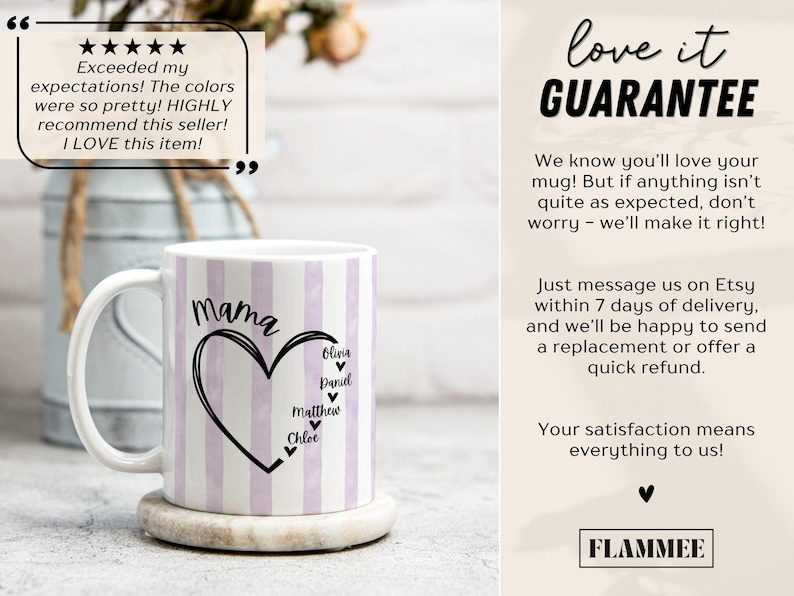 Personalized Mom Heart Mug with Kids Names – Custom Mama Gift for Mother’s Day or Birthday