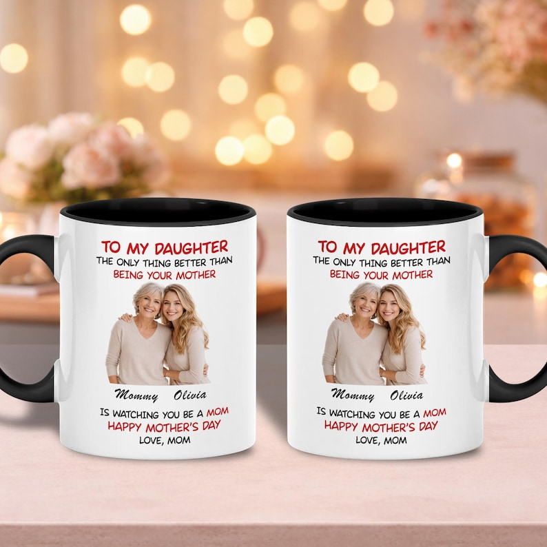 Personalized Mother Daughter Mug – Custom Photo Coffee Cup, Anniversary Gift