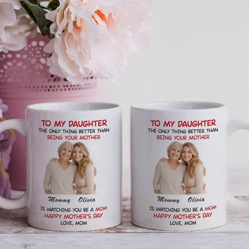 Personalized Mother Daughter Mug – Custom Photo Coffee Cup, Anniversary Gift
