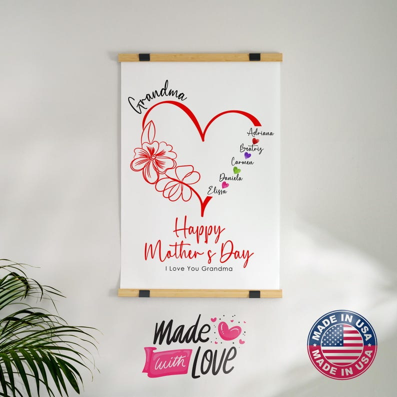 Custom Happy Mother's Day Wall Hanging, Mother's Day Gift, Wall Art Canvas, Wall Art, Gift for Mother, Personalized Gift, Gift for Grandma