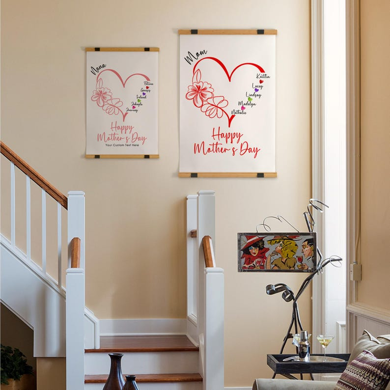 Custom Happy Mother's Day Wall Hanging, Mother's Day Gift, Wall Art Canvas, Wall Art, Gift for Mother, Personalized Gift, Gift for Grandma
