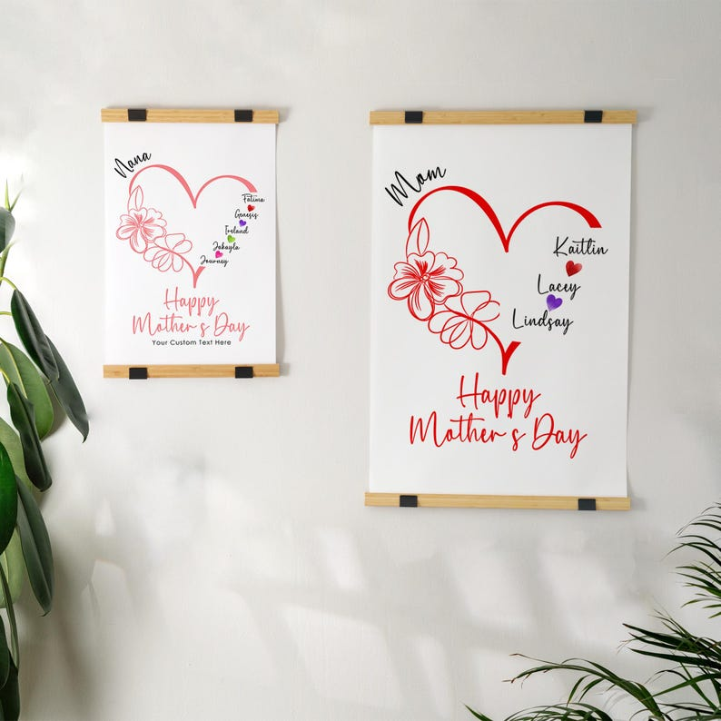 Custom Happy Mother's Day Wall Hanging, Mother's Day Gift, Wall Art Canvas, Wall Art, Gift for Mother, Personalized Gift, Gift for Grandma