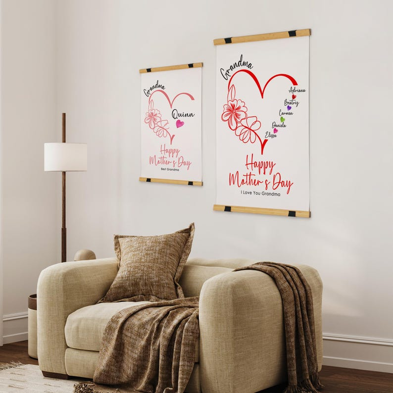 Custom Happy Mother's Day Wall Hanging, Mother's Day Gift, Wall Art Canvas, Wall Art, Gift for Mother, Personalized Gift, Gift for Grandma