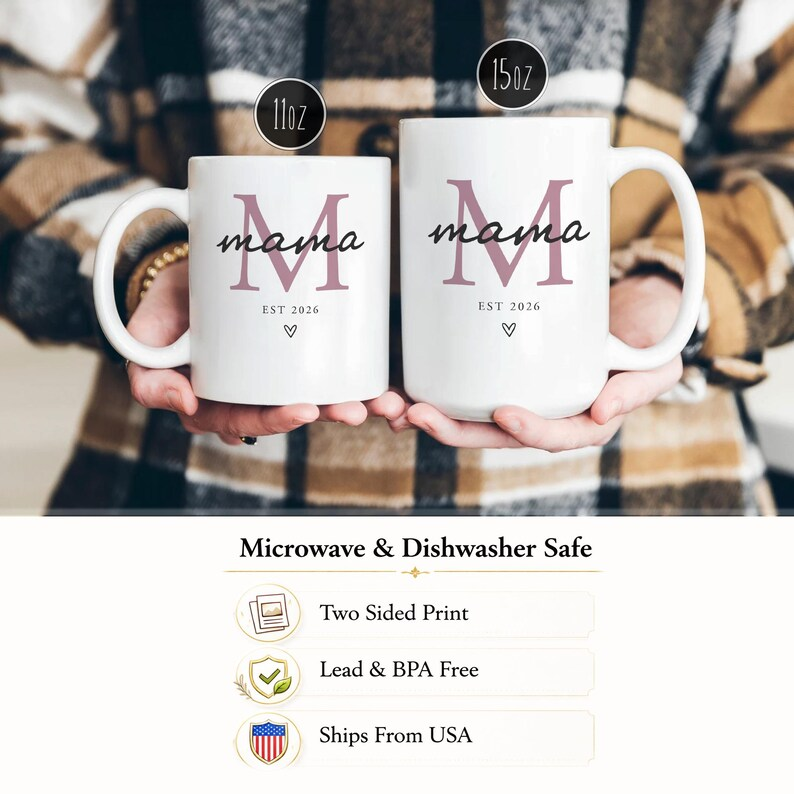 New Mama EST Mug – Personalized Name & Year Coffee Mug, Perfect Gift for New Mom