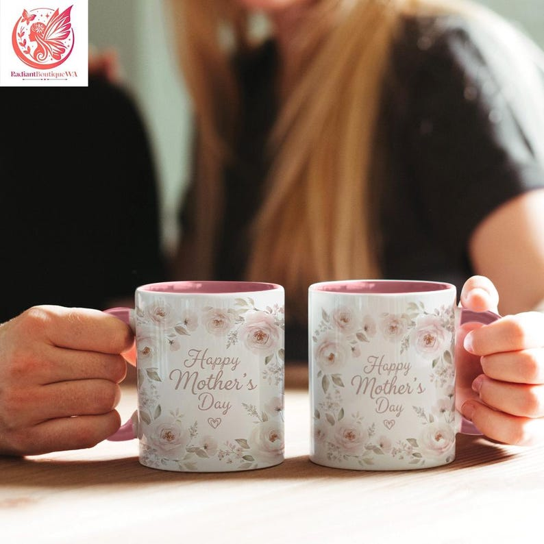 Floral Happy Mother's Day Mug, Pink Accent Coffee Cup