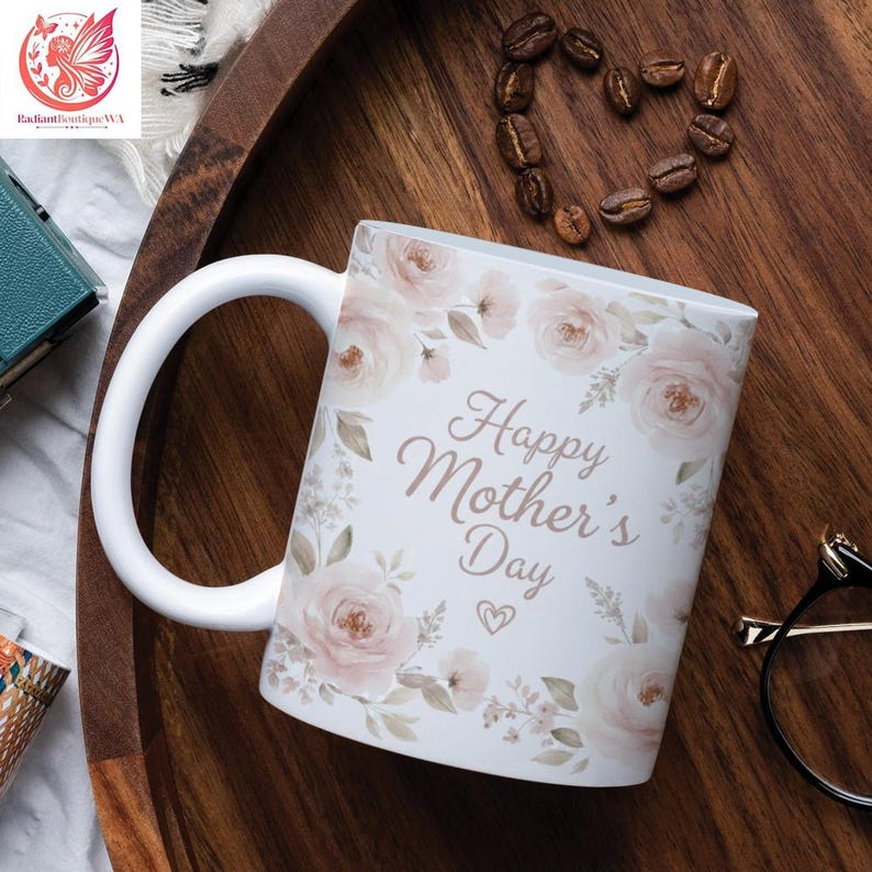Floral Happy Mother's Day Mug, Pink Accent Coffee Cup