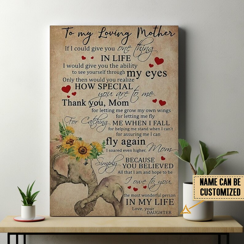 Personalized To My Mom Canvas, Custom Mom Name Wall Art, Birthday Gift For Mom, Gift For Mom From Daughter, Mom And Daughter Wall Hanging