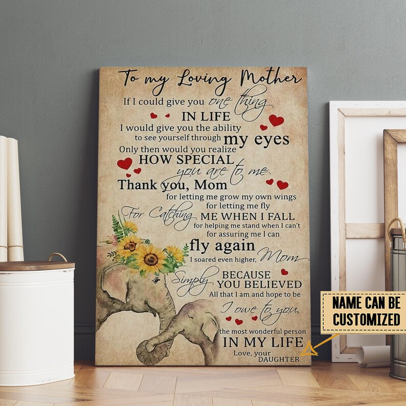 Personalized To My Mom Canvas, Custom Mom Name Wall Art, Birthday Gift For Mom, Gift For Mom From Daughter, Mom And Daughter Wall Hanging