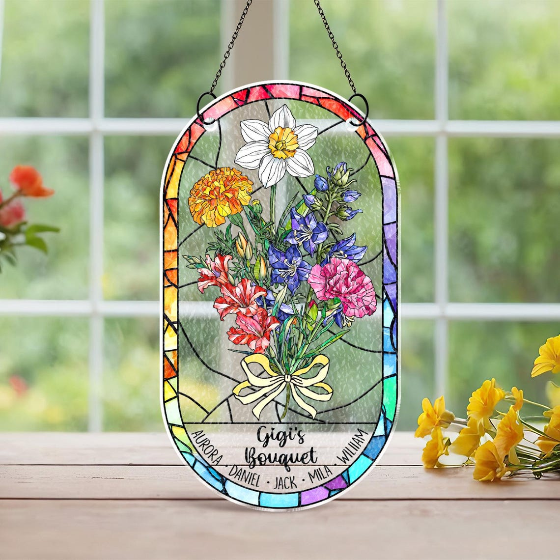 Custom Birth Month Flower Acrylic Suncatcher, Mothers Day Gift, Family Birth Flower Window Hangings, Gift for Mom, Gift for Grandma