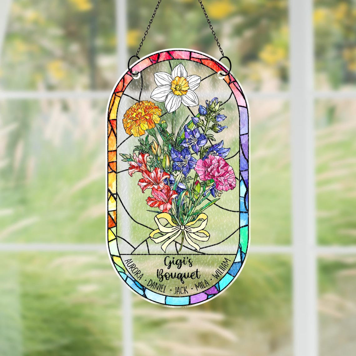 Custom Birth Month Flower Acrylic Suncatcher, Mothers Day Gift, Family Birth Flower Window Hangings, Gift for Mom, Gift for Grandma