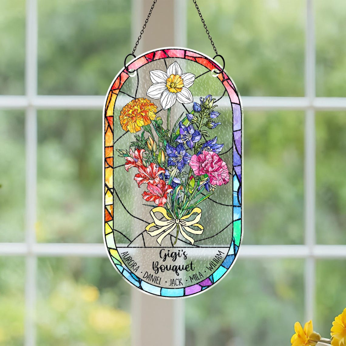 Custom Birth Month Flower Acrylic Suncatcher, Mothers Day Gift, Family Birth Flower Window Hangings, Gift for Mom, Gift for Grandma