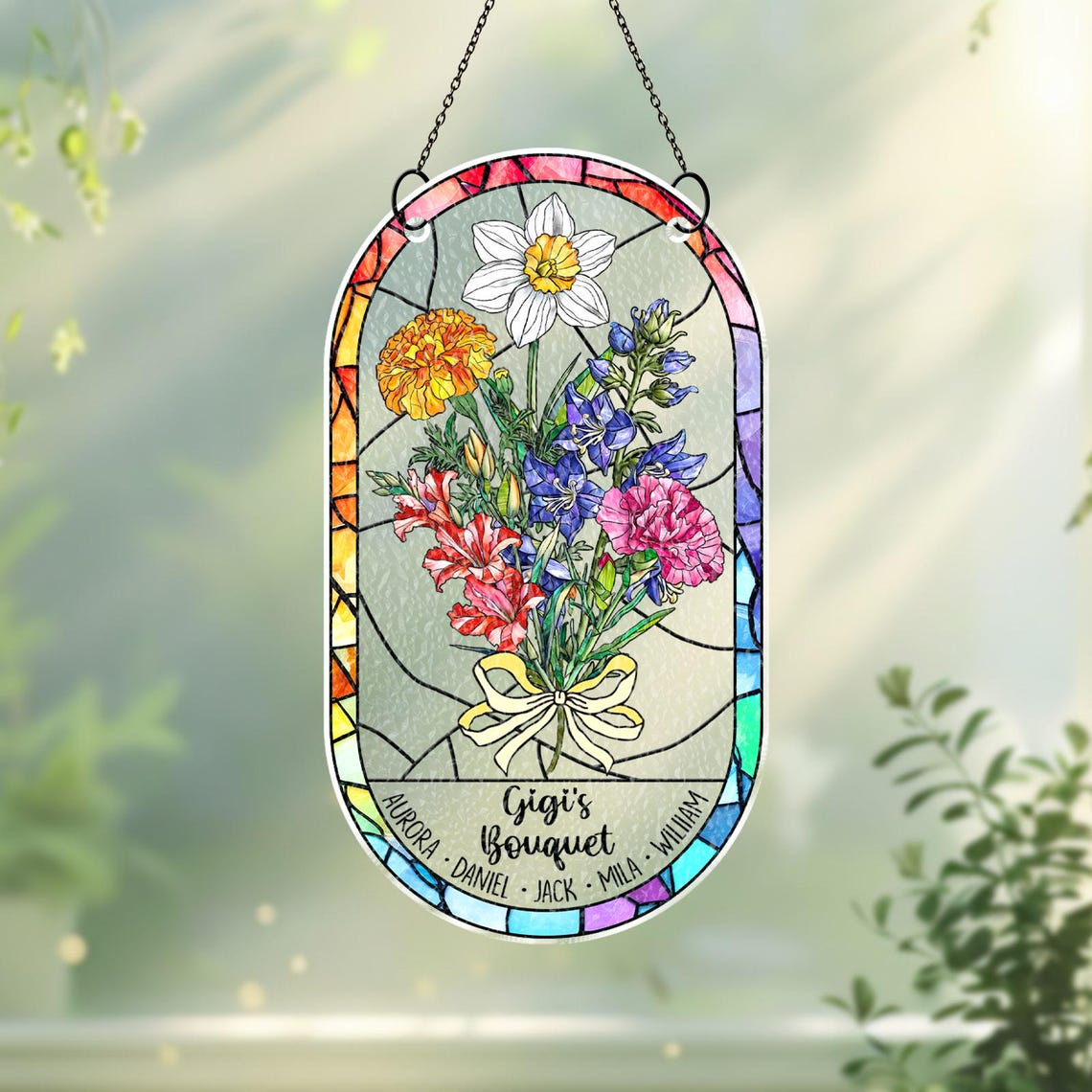 Custom Birth Month Flower Acrylic Suncatcher, Mothers Day Gift, Family Birth Flower Window Hangings, Gift for Mom, Gift for Grandma
