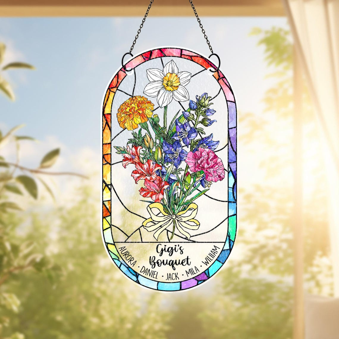 Custom Birth Month Flower Acrylic Suncatcher, Mothers Day Gift, Family Birth Flower Window Hangings, Gift for Mom, Gift for Grandma