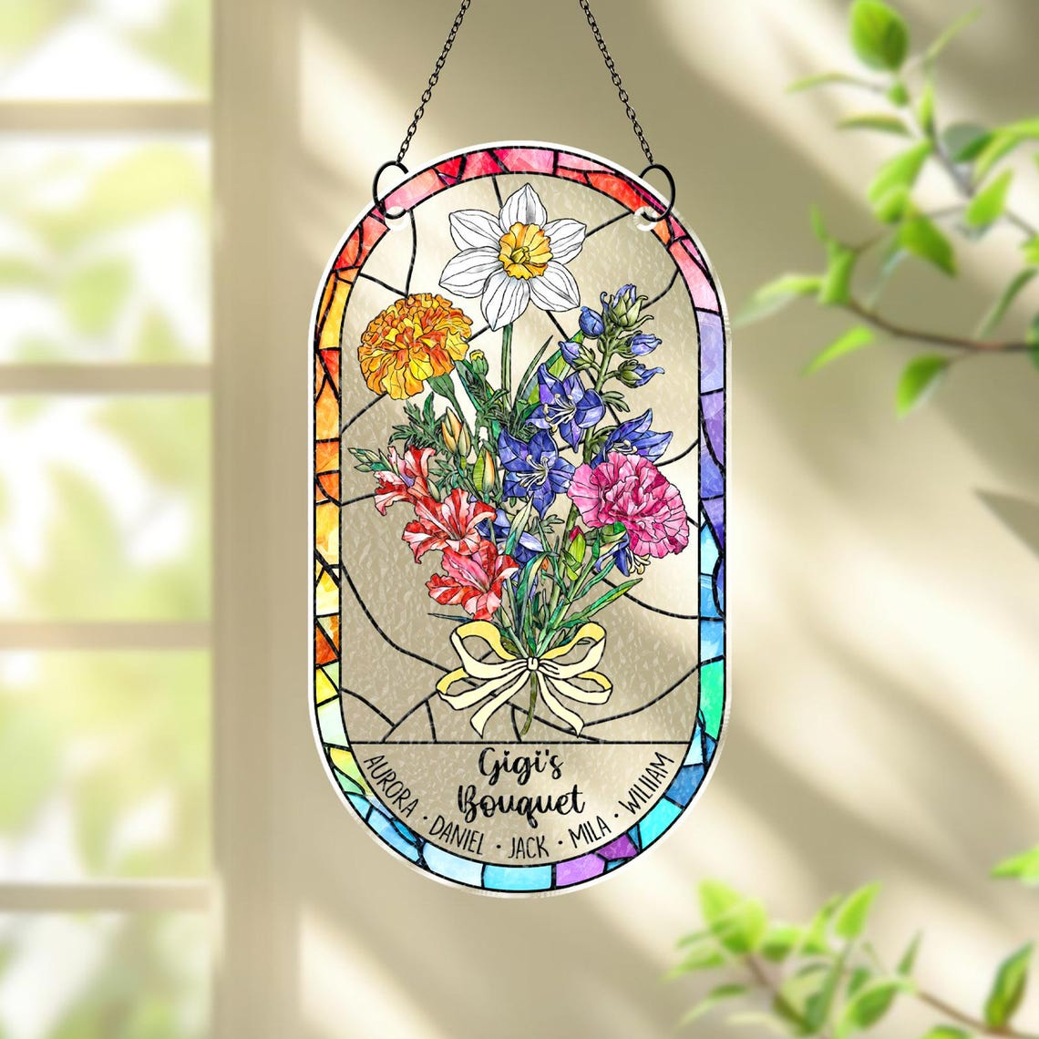 Custom Birth Month Flower Acrylic Suncatcher, Mothers Day Gift, Family Birth Flower Window Hangings, Gift for Mom, Gift for Grandma