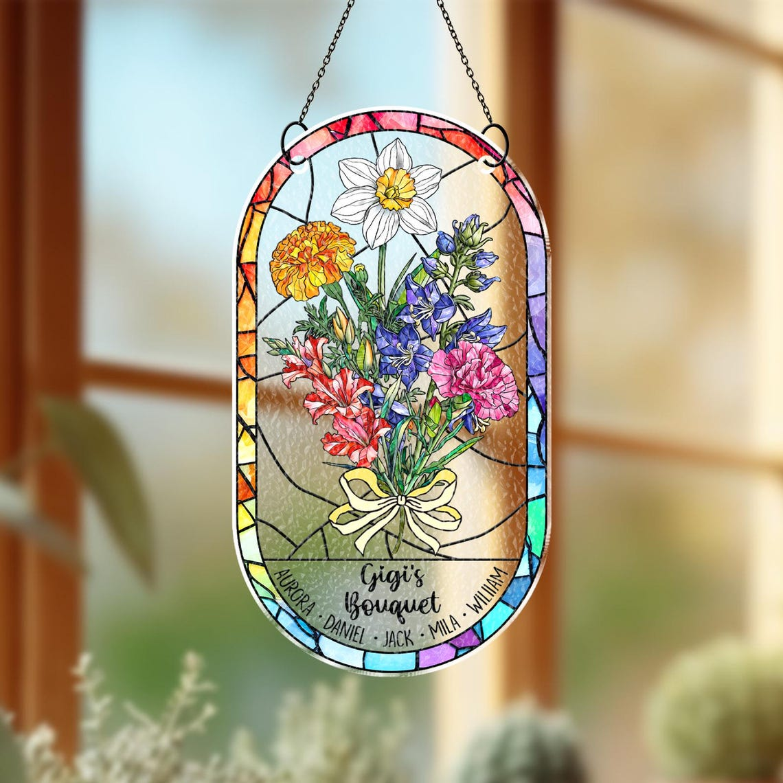 Custom Birth Month Flower Acrylic Suncatcher, Mothers Day Gift, Family Birth Flower Window Hangings, Gift for Mom, Gift for Grandma