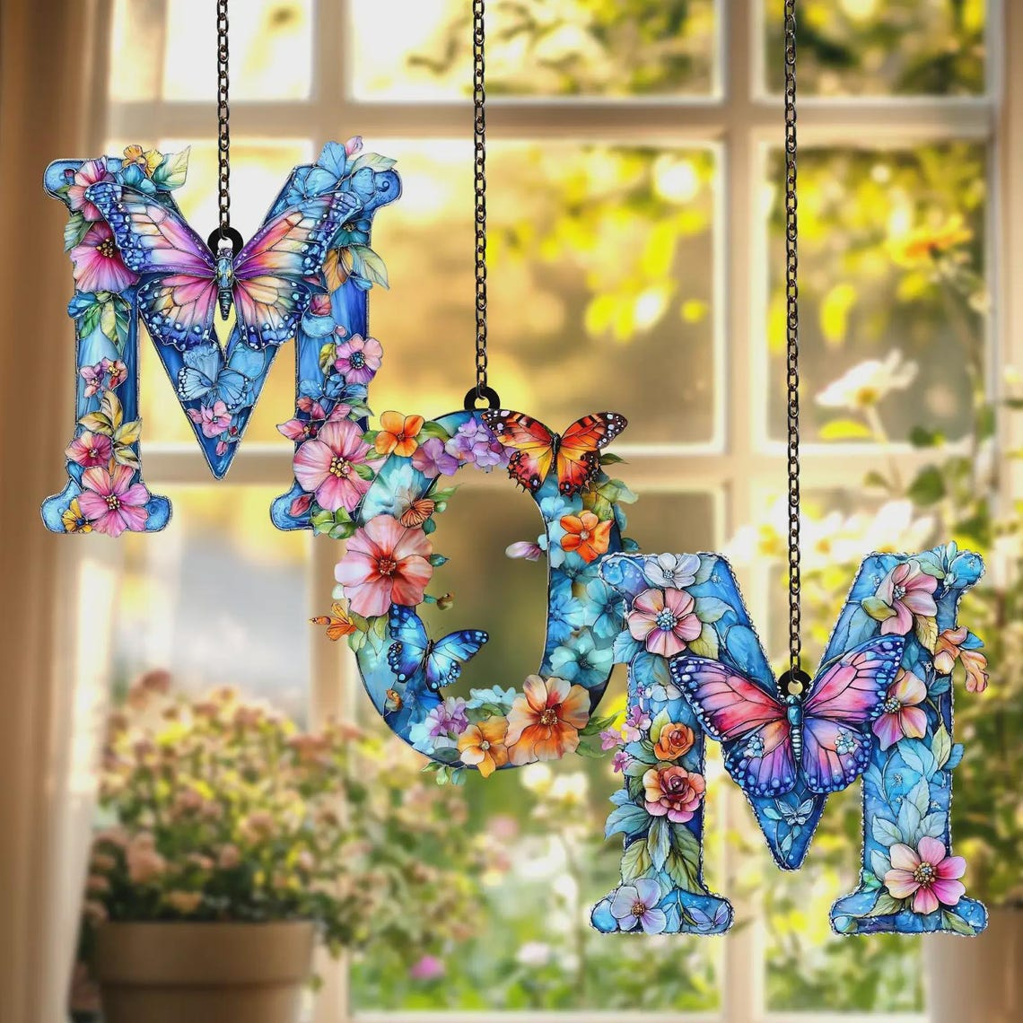 Mother's day Gift ACRYLIC Faux Stained Glass Window Hanging Suncatcher, Colorful Floral Mothers Day Home Decor