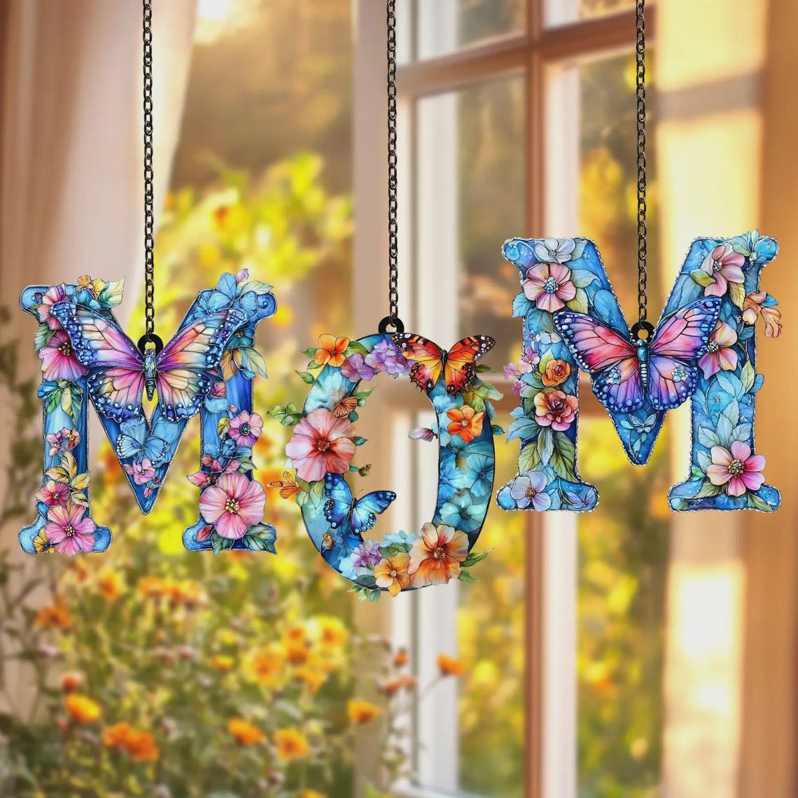 Mother's day Gift ACRYLIC Faux Stained Glass Window Hanging Suncatcher, Colorful Floral Mothers Day Home Decor