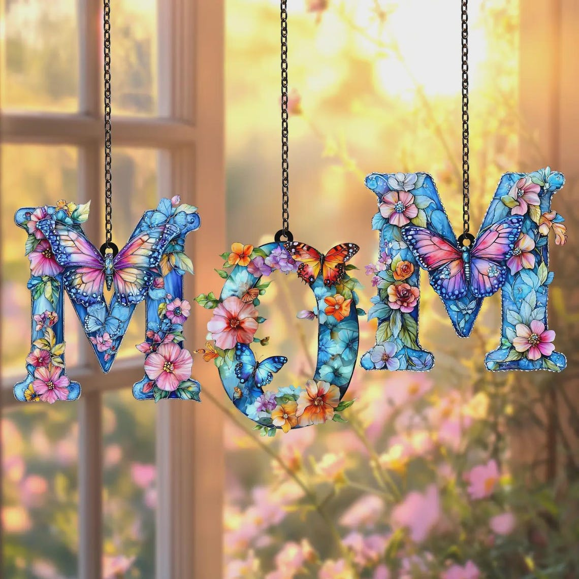 Mother's day Gift ACRYLIC Faux Stained Glass Window Hanging Suncatcher, Colorful Floral Mothers Day Home Decor