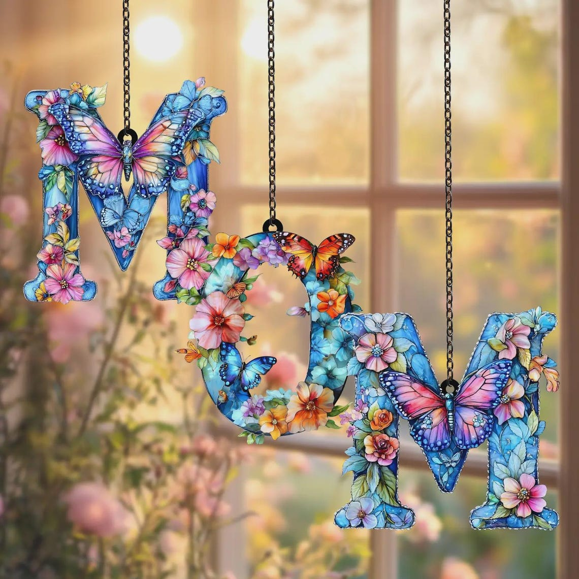 Mother's day Gift ACRYLIC Faux Stained Glass Window Hanging Suncatcher, Colorful Floral Mothers Day Home Decor