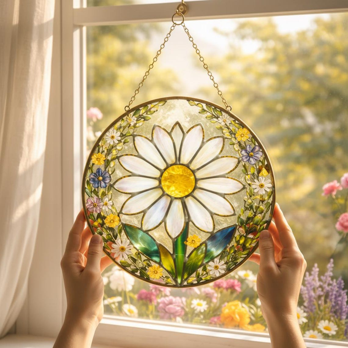Daisy Stained Glass Suncatcher, Floral Window Decor, Unique Housewarming Gift & Mother's Day Gift