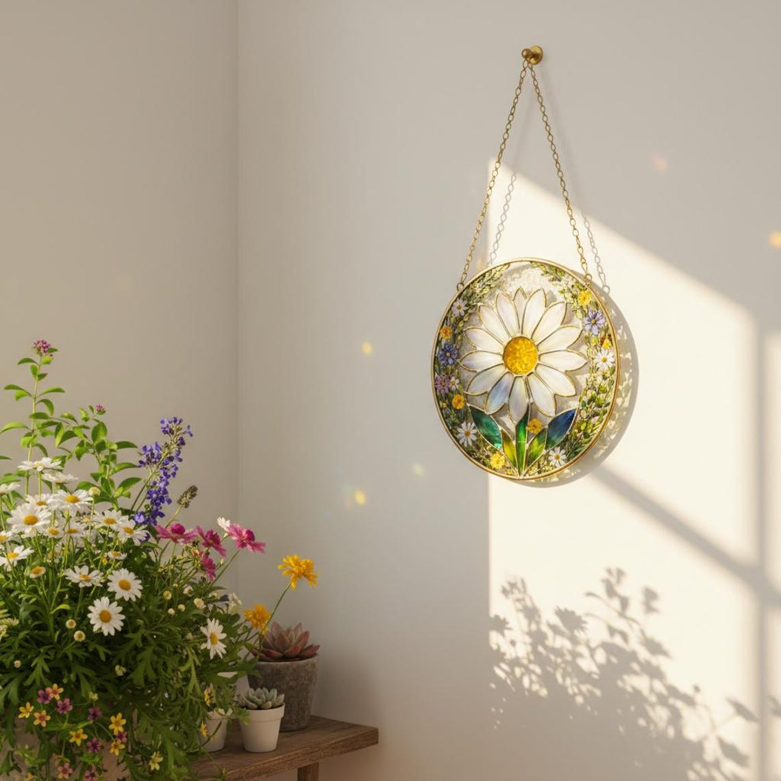 Daisy Stained Glass Suncatcher, Floral Window Decor, Unique Housewarming Gift & Mother's Day Gift