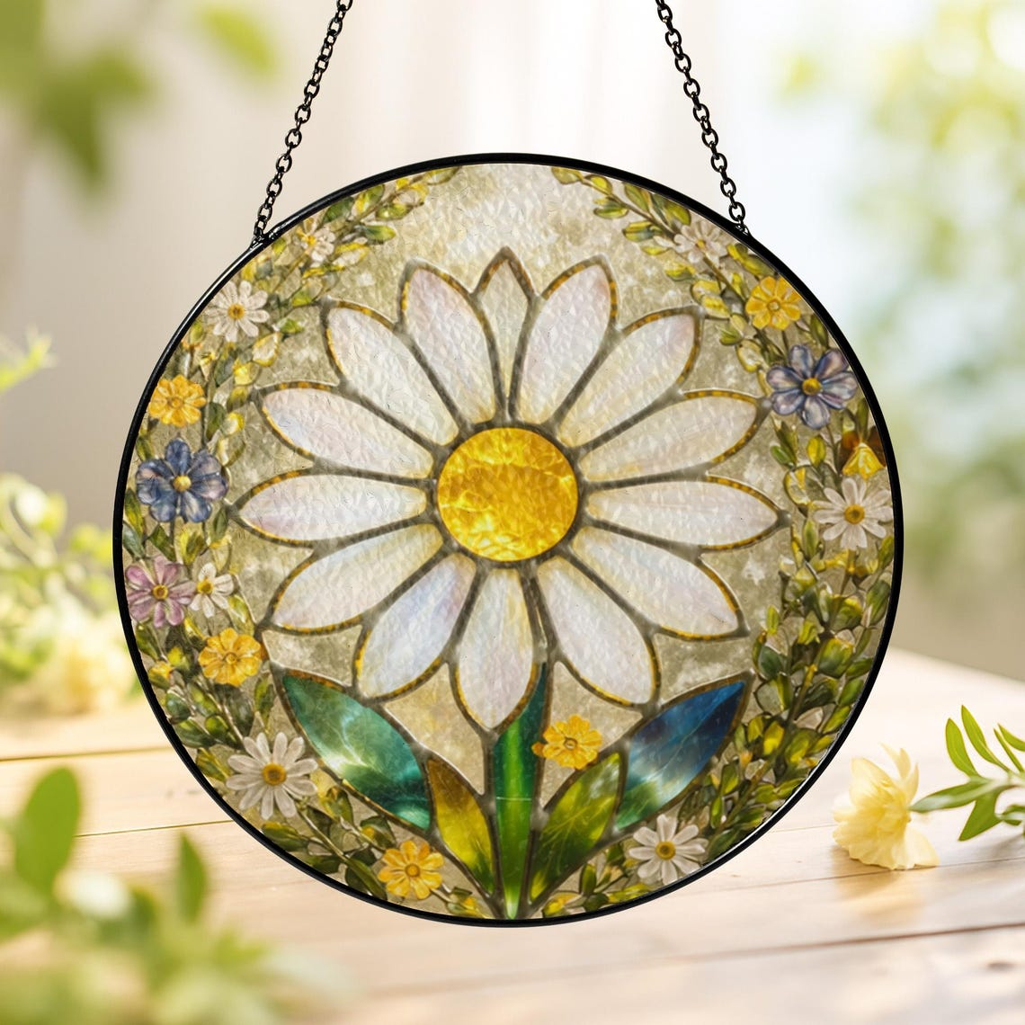Daisy Stained Glass Suncatcher, Floral Window Decor, Unique Housewarming Gift & Mother's Day Gift