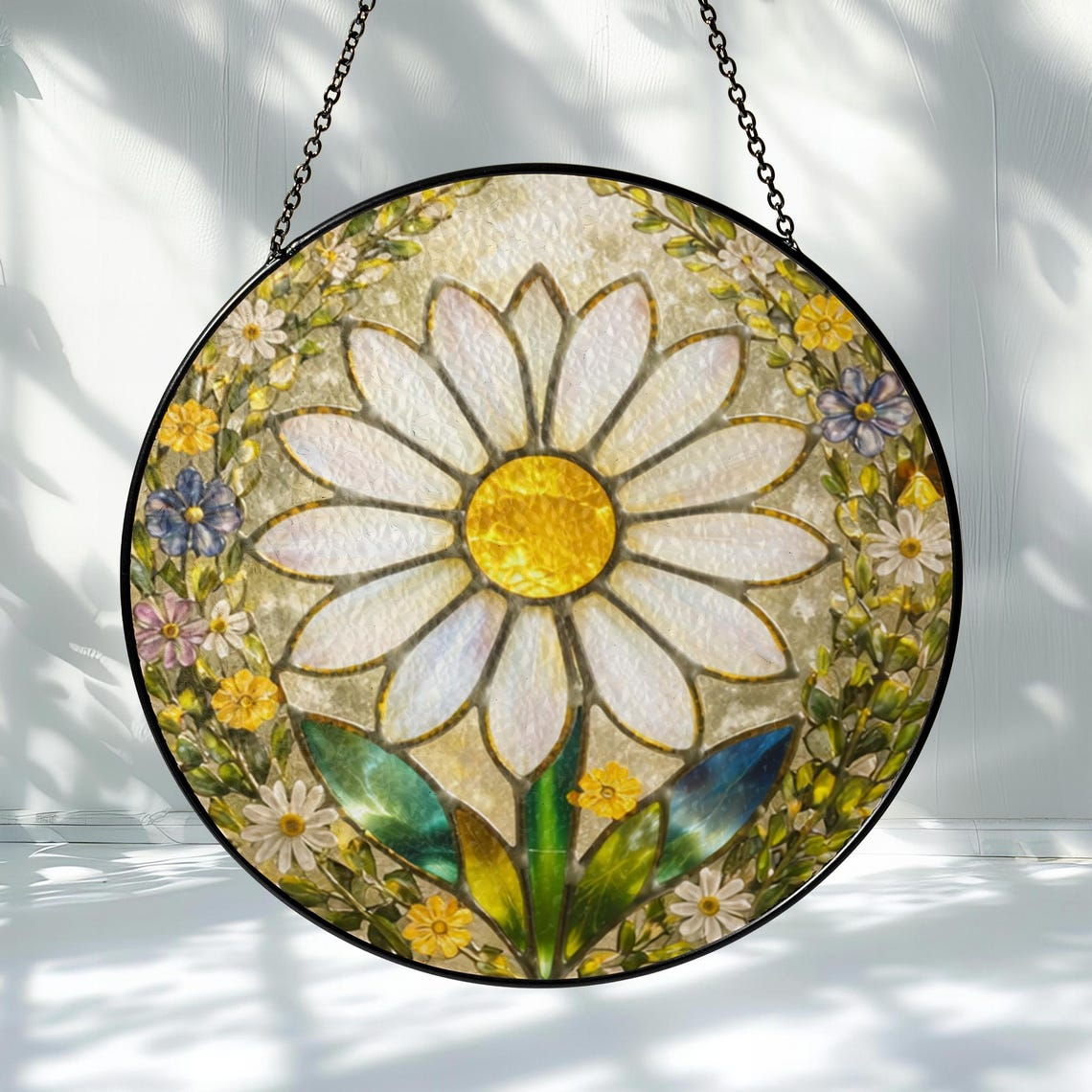 Daisy Stained Glass Suncatcher, Floral Window Decor, Unique Housewarming Gift & Mother's Day Gift