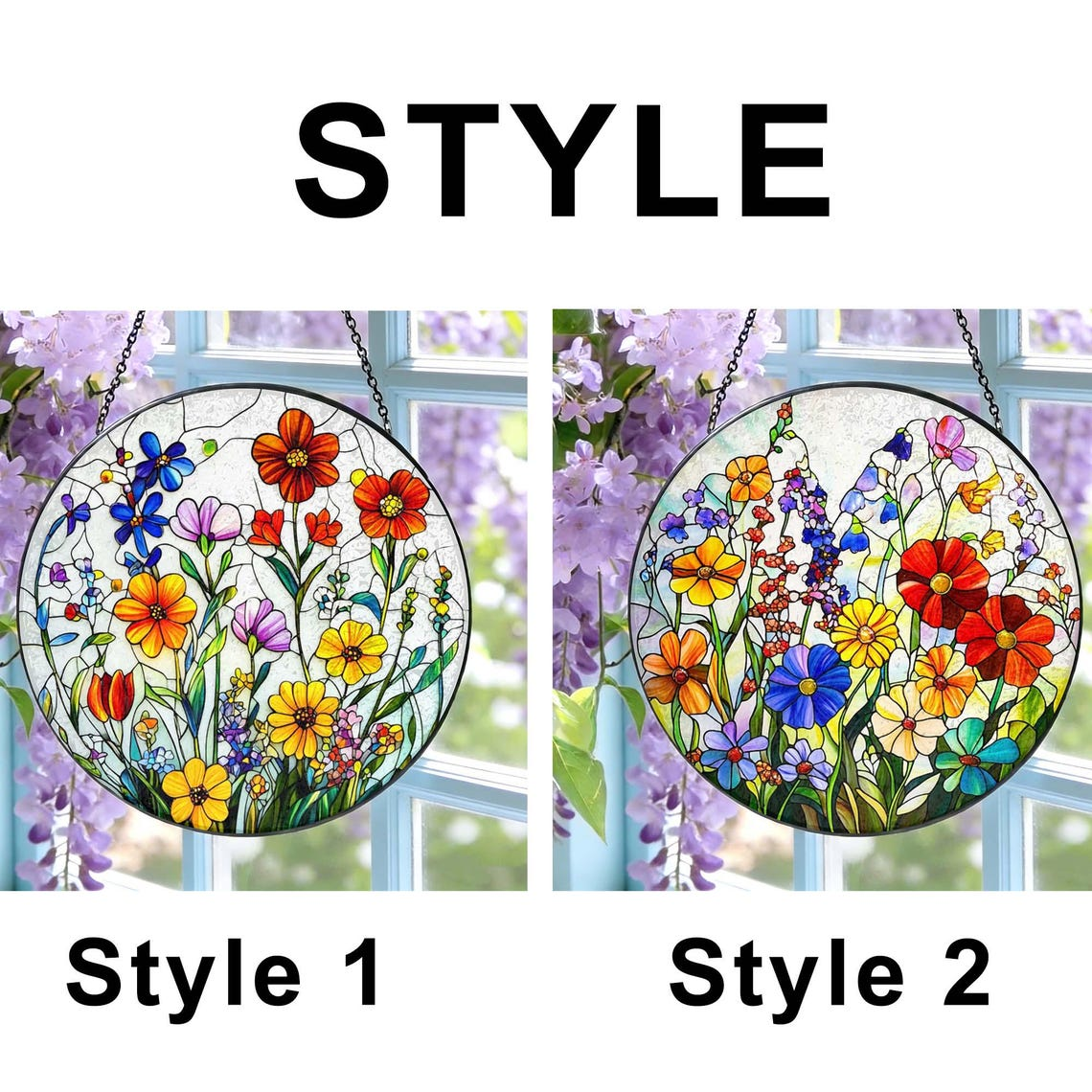Wildflower Stained Glass Suncatcher Flower Window Hanging, Colorful Floral Glass Art, Gift for Mom