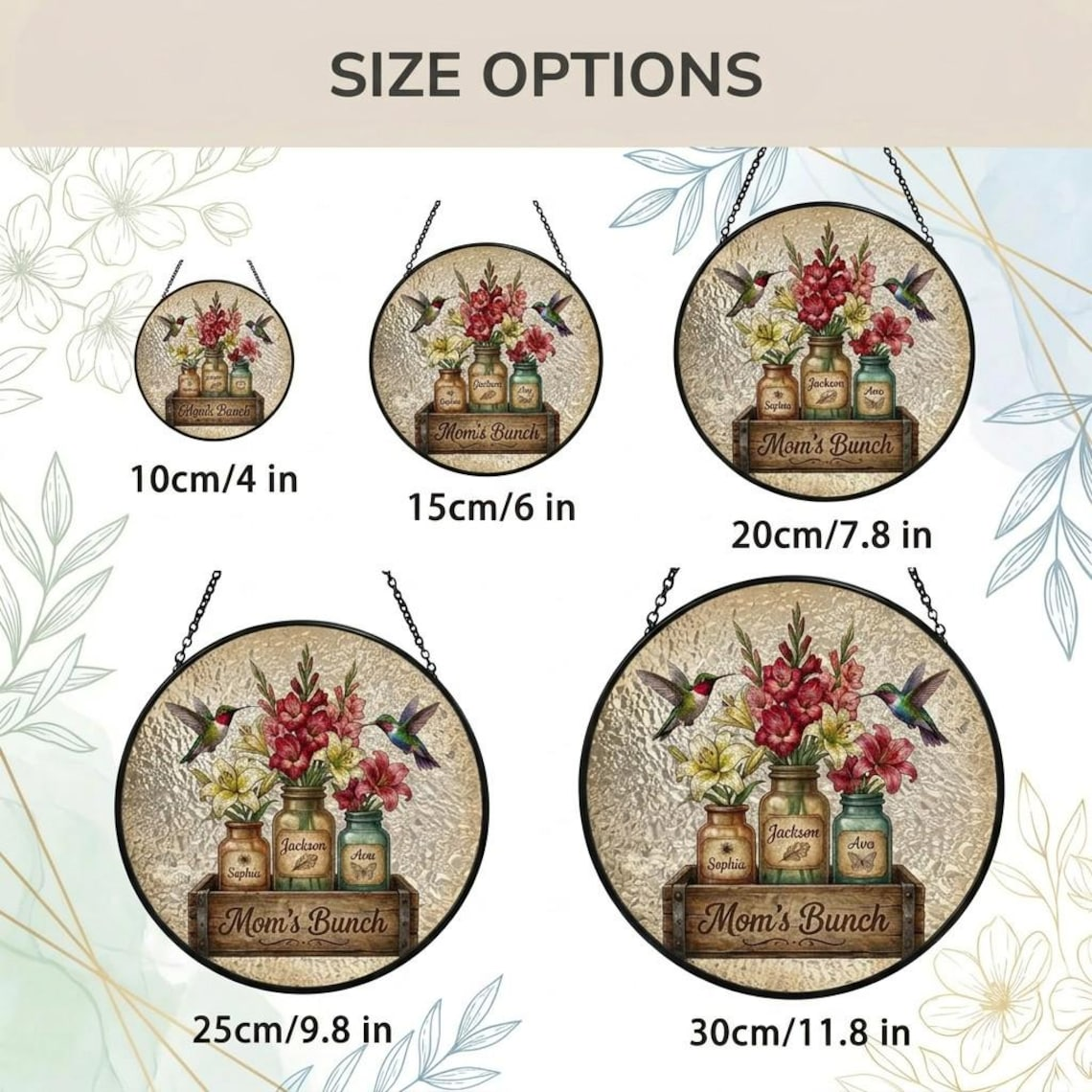 Personalized Mom Garden Suncatcher Birth Flower Stained Glass Window Hanging Mother’s Day Gift