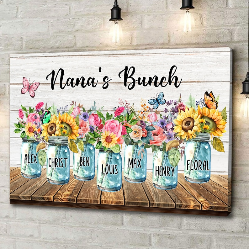 Nana's Bunch Personalized Canvas with Grandkid's Names, Custom wall art, Canvas Gift for Grandma, Mother's day Gift