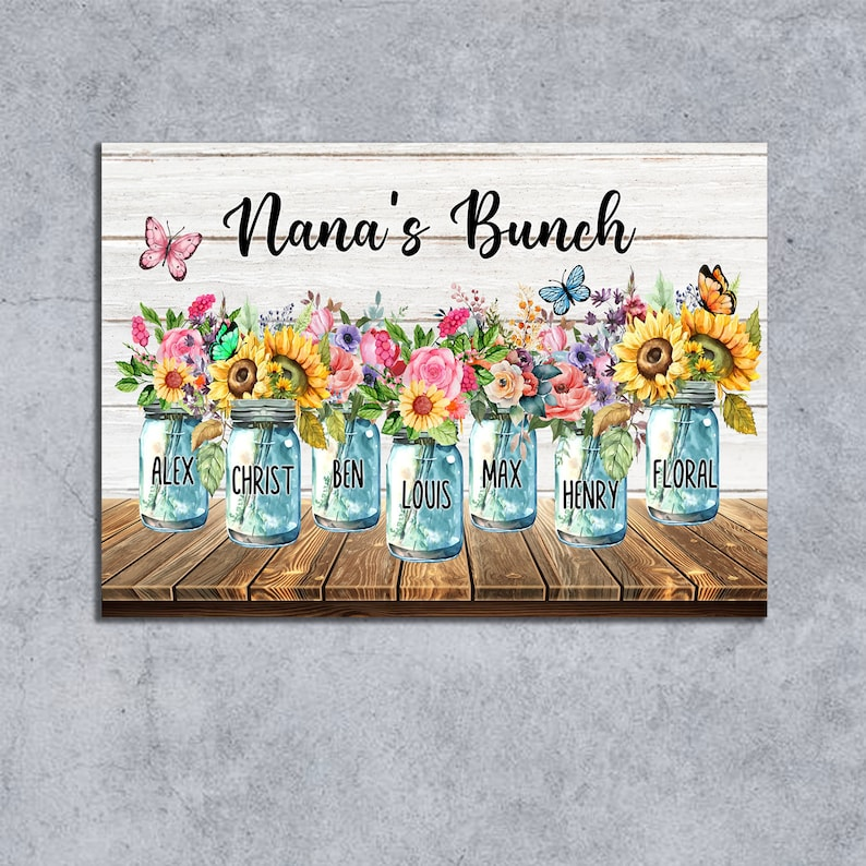 Nana's Bunch Personalized Canvas with Grandkid's Names, Custom wall art, Canvas Gift for Grandma, Mother's day Gift