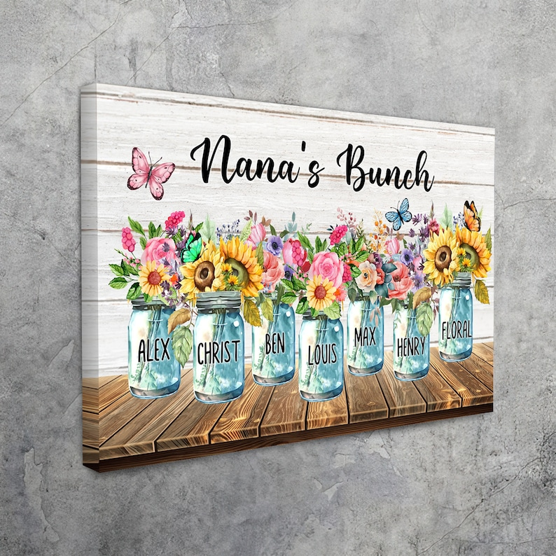 Nana's Bunch Personalized Canvas with Grandkid's Names, Custom wall art, Canvas Gift for Grandma, Mother's day Gift