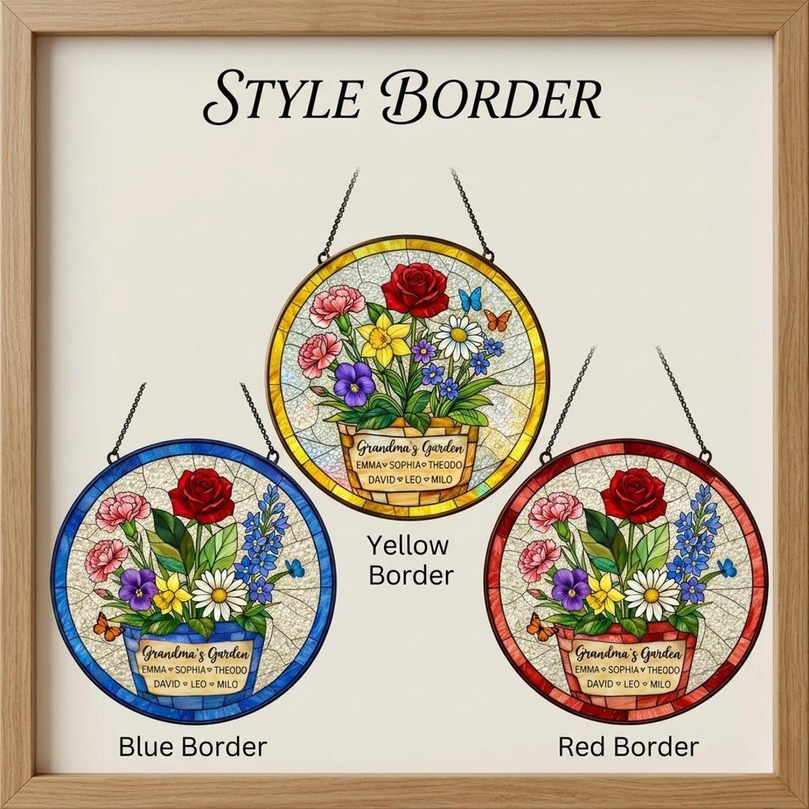 Custom Great Grandma's Garden Suncatcher, Birth Flower Stained Glass Window Decor, Mother's Day Gift, Gift from Grandkids, Grammy Present