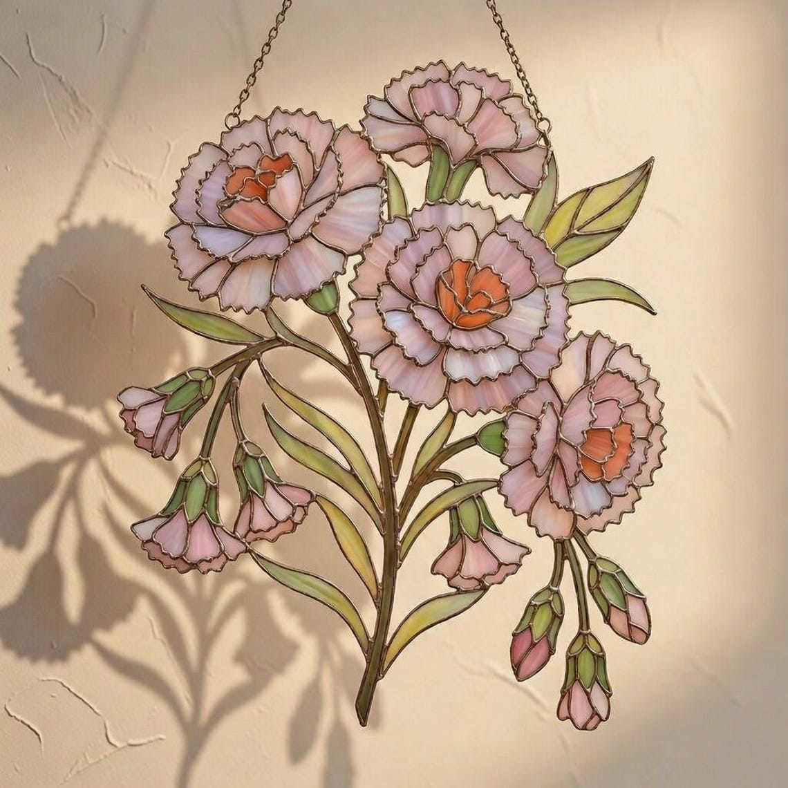 Carnation Acrylic Suncatcher, Pink Floral Window Hanging Decor, Elegant Flower Bouquet, Mother's Day or Spring Gift