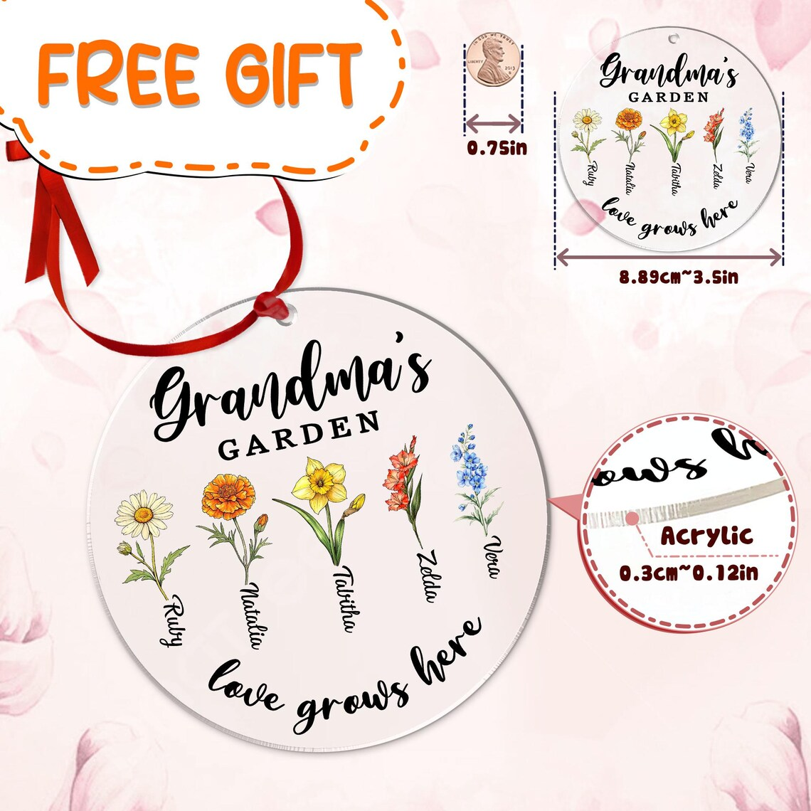 Personalized Birth Month Flower Suncatcher, Grandma's Garden, Mother's Day Gift