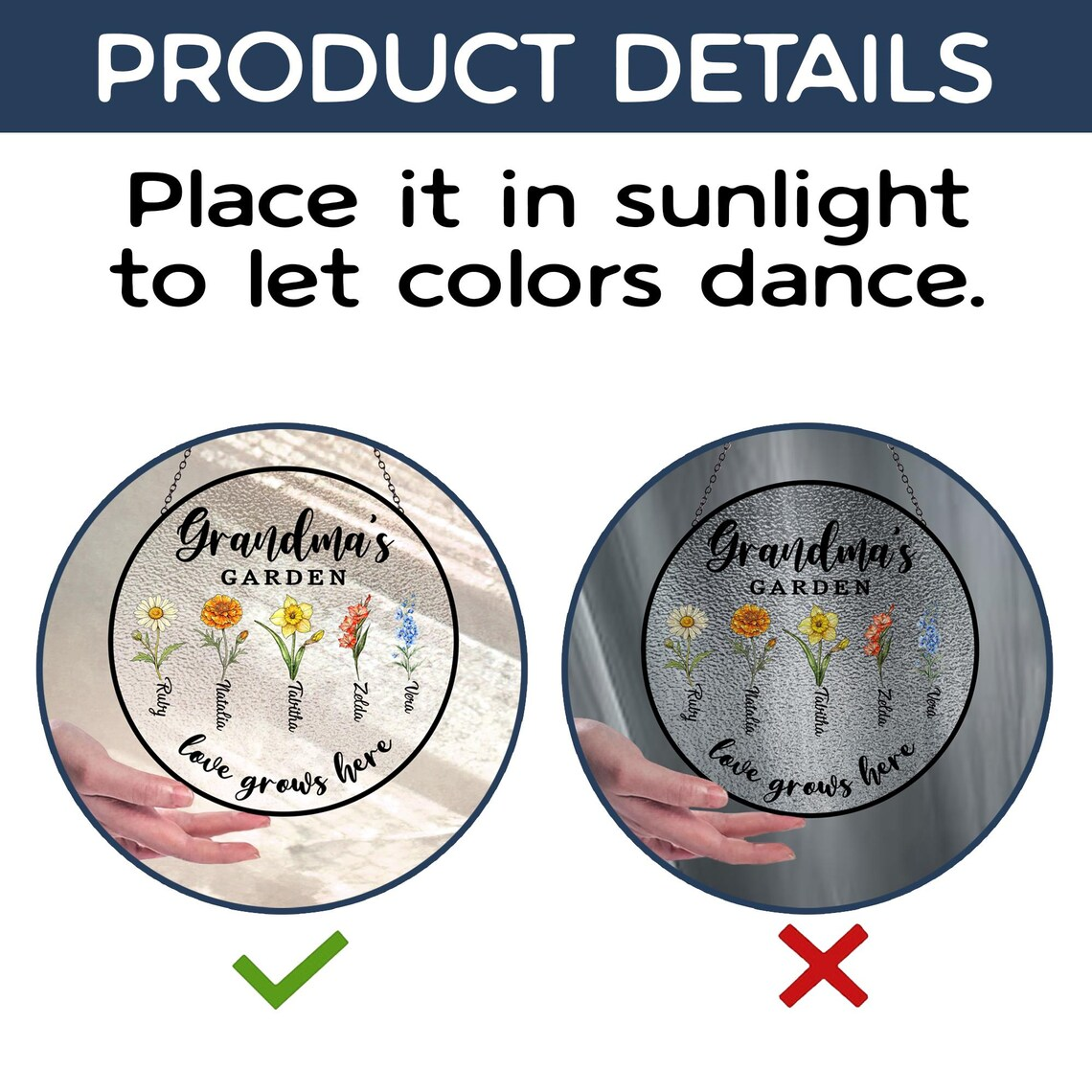 Personalized Birth Month Flower Suncatcher, Grandma's Garden, Mother's Day Gift