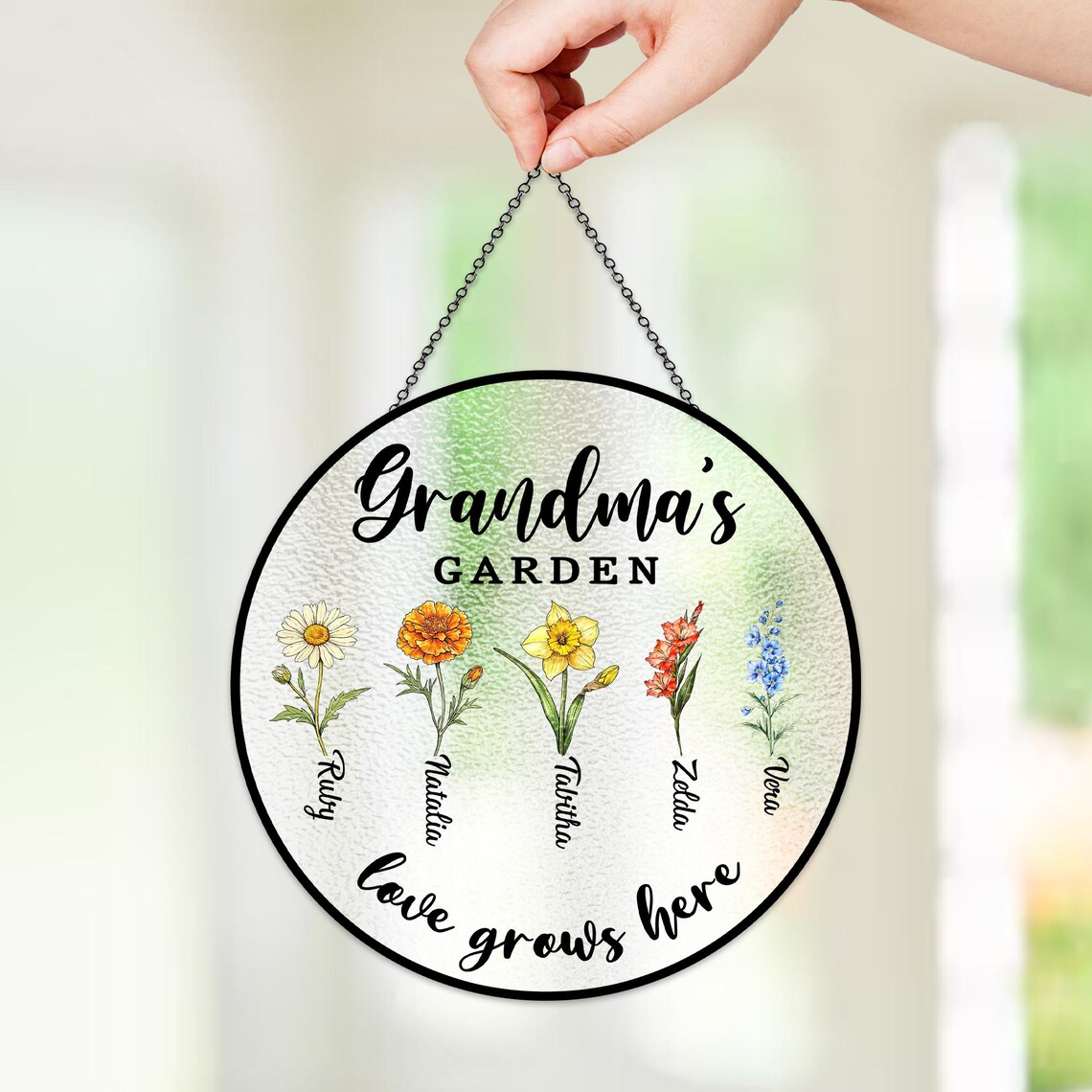 Personalized Birth Month Flower Suncatcher, Grandma's Garden, Mother's Day Gift