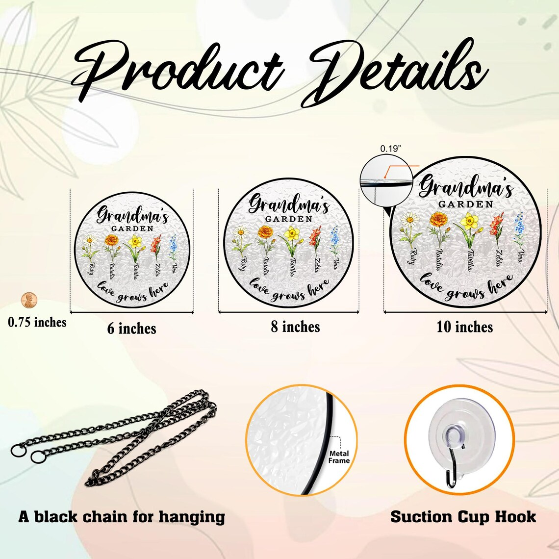 Personalized Birth Month Flower Suncatcher, Grandma's Garden, Mother's Day Gift