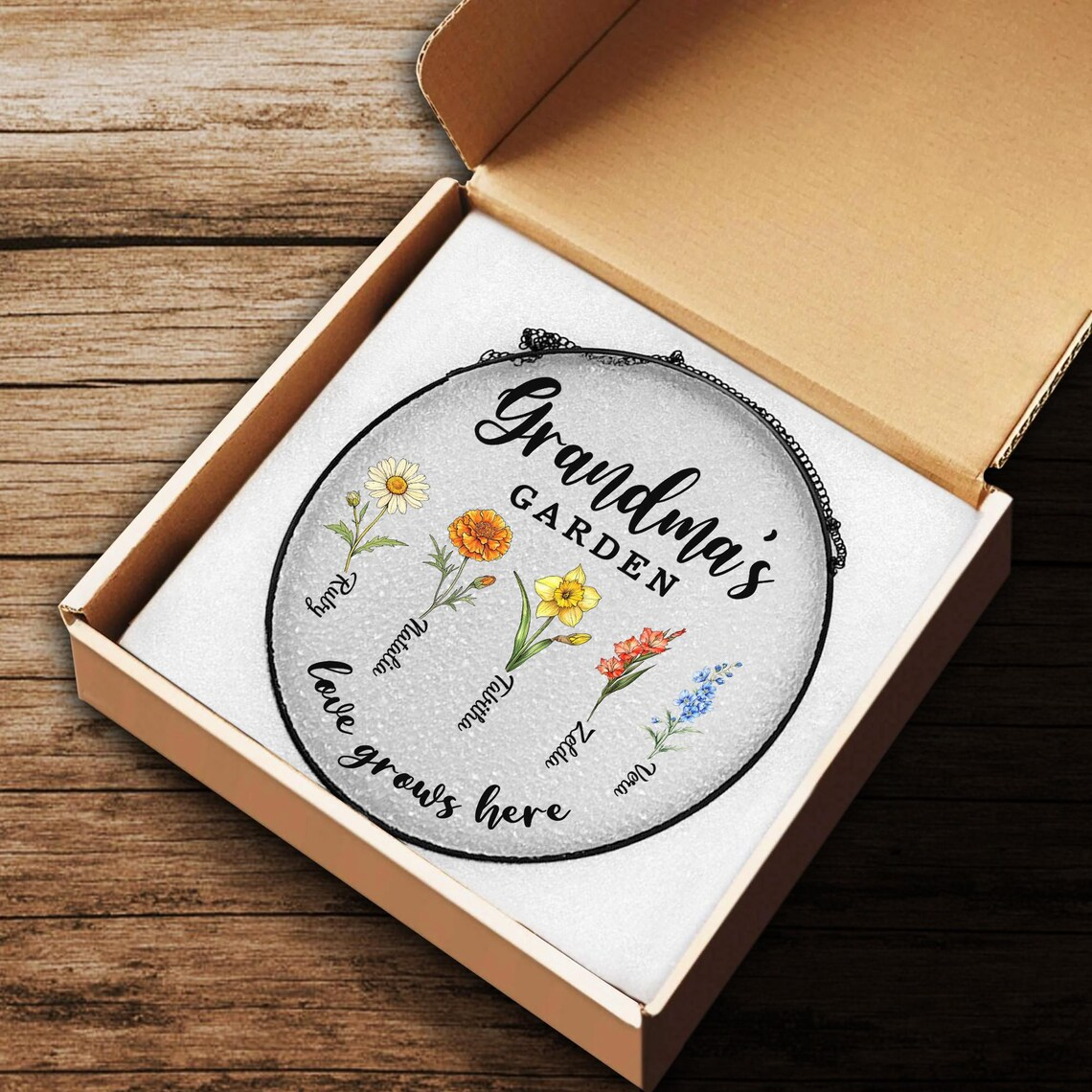 Personalized Birth Month Flower Suncatcher, Grandma's Garden, Mother's Day Gift
