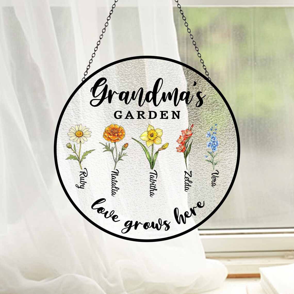 Personalized Birth Month Flower Suncatcher, Grandma's Garden, Mother's Day Gift