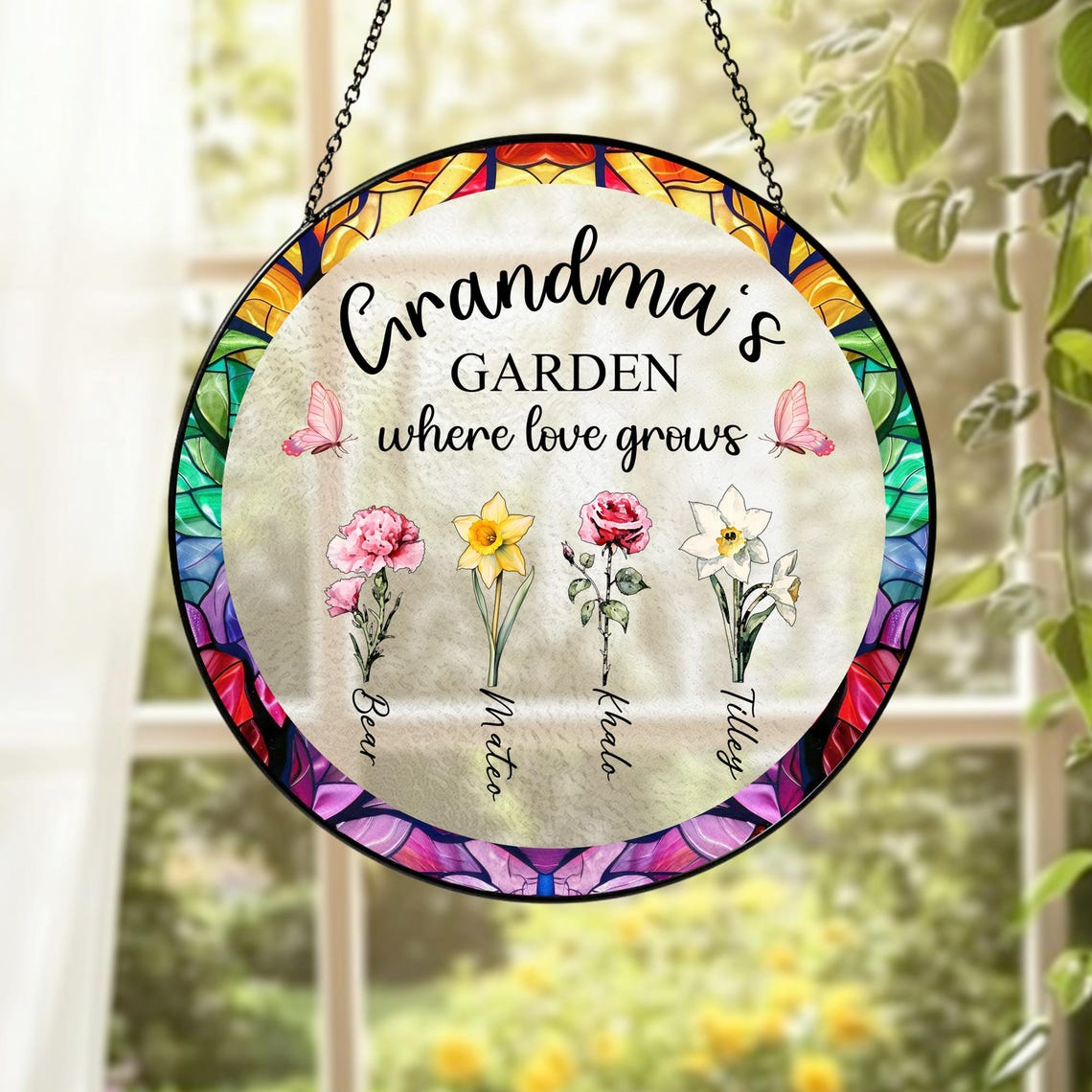 Grandma's Garden Suncatcher,Personalized Floral Gift for Mother’s Day or Mom,Mothers Day Gift For Grandma,Grandma's Garden Gift