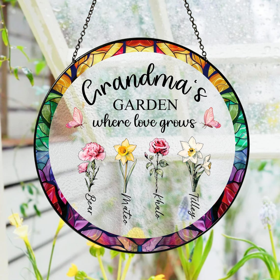 Grandma's Garden Suncatcher,Personalized Floral Gift for Mother’s Day or Mom,Mothers Day Gift For Grandma,Grandma's Garden Gift