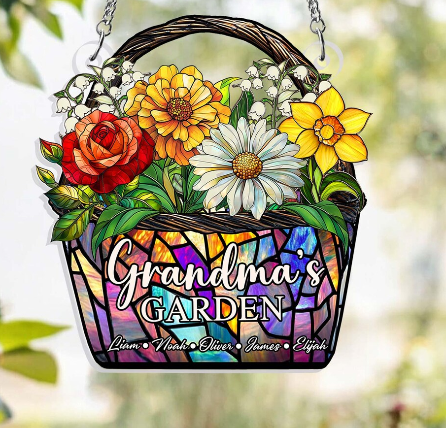 Custom Family Birth Flowers Suncatcher, Personalized Mom’s Garden Gift, Stained Glass Art for Grandma’s Garden, Mothers Day Gift, Flower Art