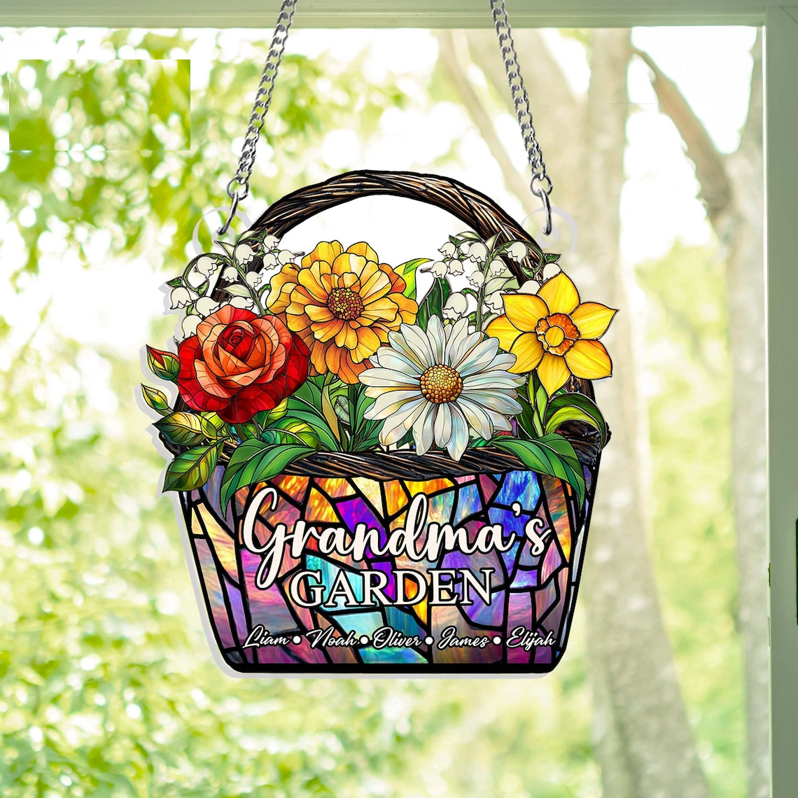 Custom Family Birth Flowers Suncatcher, Personalized Mom’s Garden Gift, Stained Glass Art for Grandma’s Garden, Mothers Day Gift, Flower Art