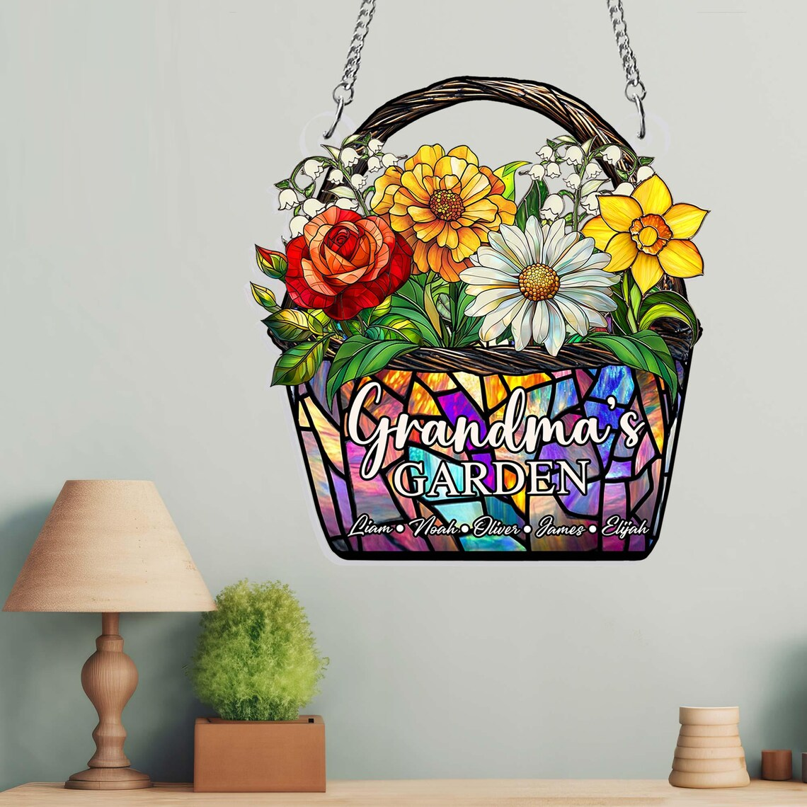 Custom Family Birth Flowers Suncatcher, Personalized Mom’s Garden Gift, Stained Glass Art for Grandma’s Garden, Mothers Day Gift, Flower Art