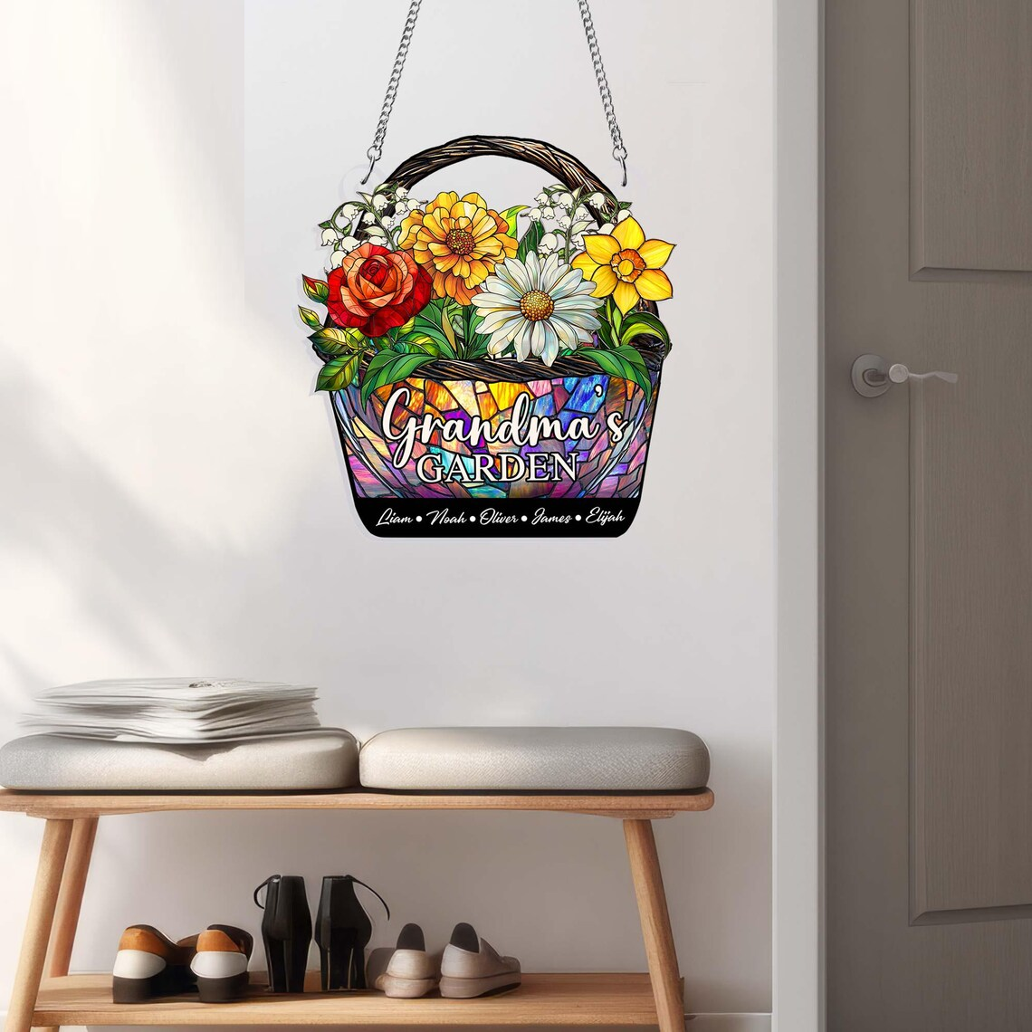 Custom Family Birth Flowers Suncatcher, Personalized Mom’s Garden Gift, Stained Glass Art for Grandma’s Garden, Mothers Day Gift, Flower Art