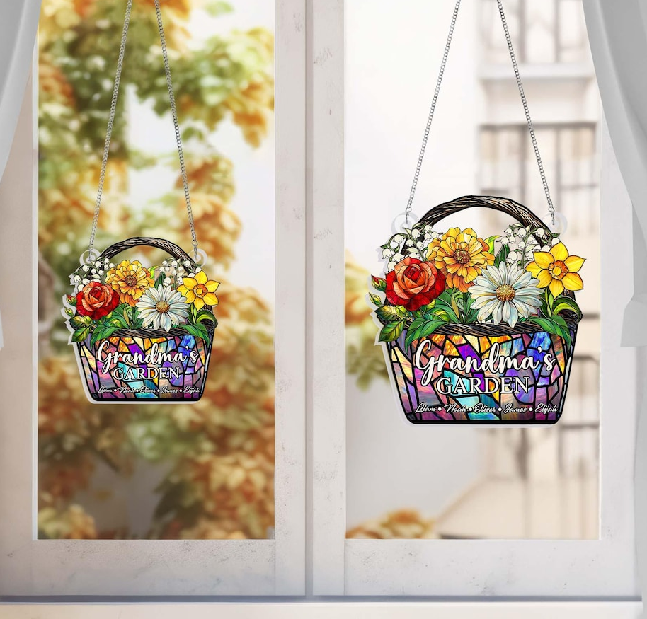 Custom Family Birth Flowers Suncatcher, Personalized Mom’s Garden Gift, Stained Glass Art for Grandma’s Garden, Mothers Day Gift, Flower Art