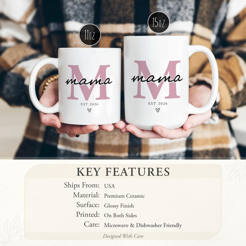 Personalized Monogram Mama Mug, Custom Est 2026 Coffee Cup, New Mom Gift Birthday Gift